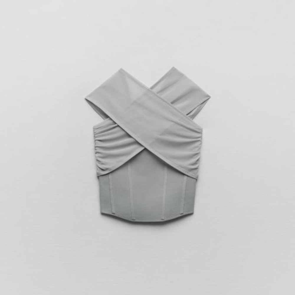 ZARA - KNIT TULLE CORSET TOP  GRAY